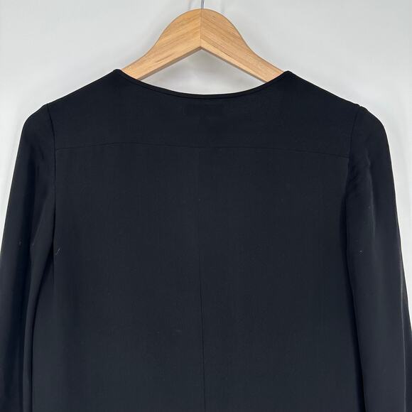 Aritzia Babaton 100% Silk Skipper Dress Split V-Neck Long Sleeve Mini Black - Picture 7 of 11